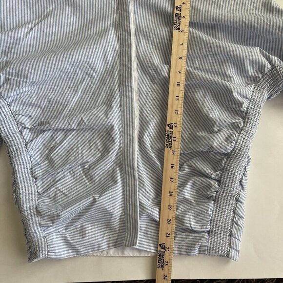 Alpha & Omega Smocked Button Down Blouse with Blue Stripes Size M - Picture 4 of 7